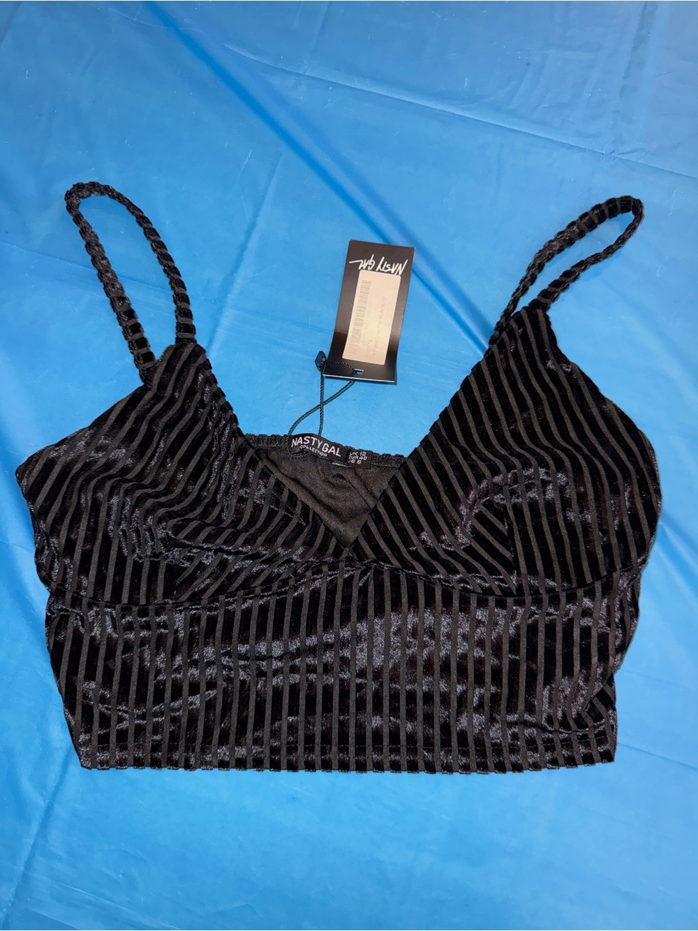 Nasty Gal Black Velvet Striped Crop Cami